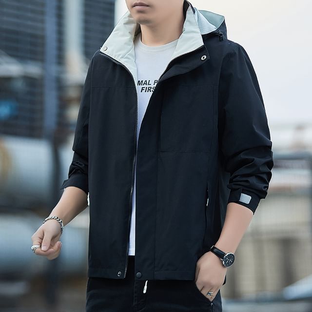 Dandyluxe-Two Tone Hooded Zip-Up Windbreaker