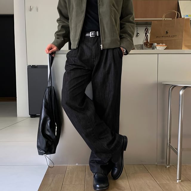 mopagrati-Mid Rise Plain Wide Leg Pants