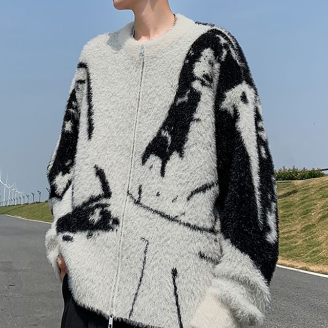 Trimecca-Crewneck Gradient Zip-Up Cardigan