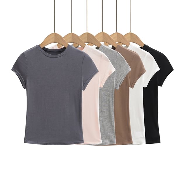 Ulark-Short-Sleeve Round Neck Plain Tee