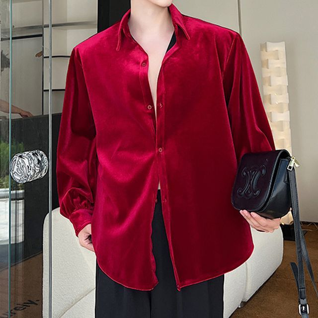 Drawouf-Long-Sleeve Plain Shirt
