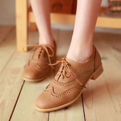Womens Platform Lace-Up Shoes Wingtips Square Toe Oxfords Flat Driving Loafers Soft Leather Brogues with Comforty Insole