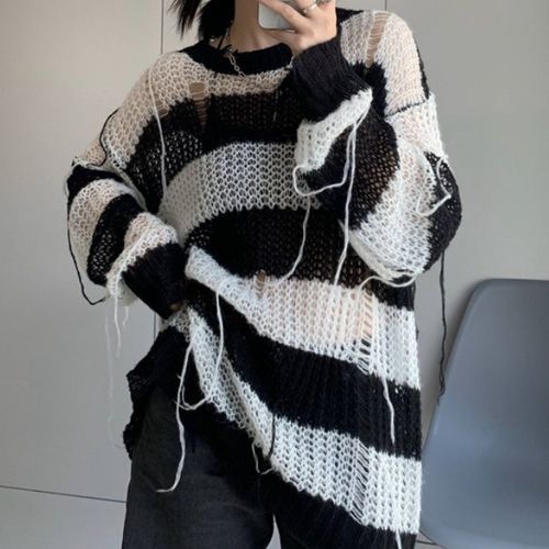 Striped top ripped sweater