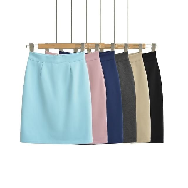 Hollahop-Plain Mini Pencil Skirt