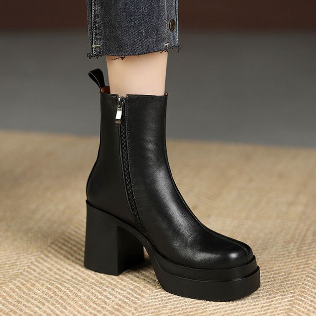 JY Shoes - Square Toe Platform Block Heel Short Boots | YesStyle