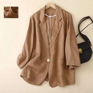Lewwe 3/4-Sleeve Plain Buttoned Plain Blazer Sale