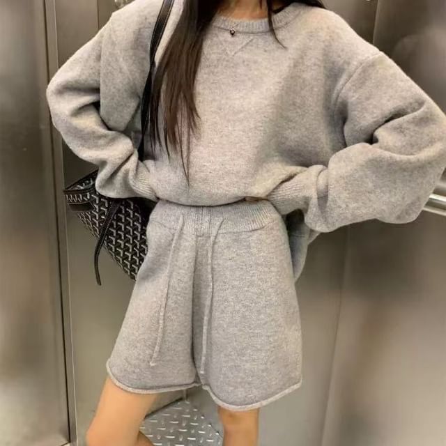 Beaustreet-Set Crewneck Plain Sweater Knit Shorts