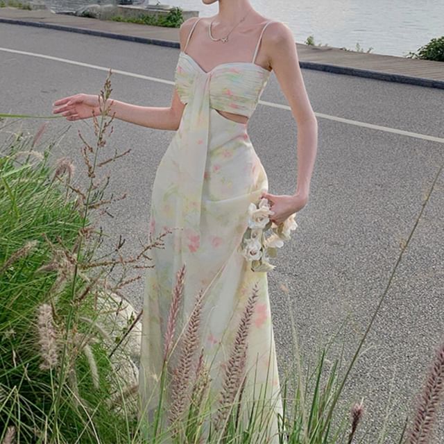 spaghetti strap plain ruffle ruched maxi a-line dress Wedtrend Women Eucalyptus Bridesmaid Dress with Ruffles A Line Spaghetti  Straps Chiffon Long Wedding Party Dress – WEDTREND main image 1