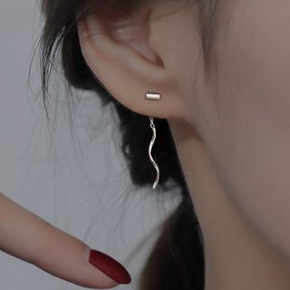 Parskletie-Wavy Sterling Silver Dangle Earring