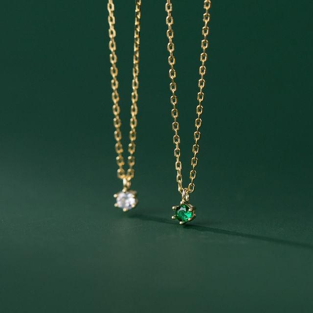 A-ROCH-925 Sterling Silver Rhinestone Pendant Necklace