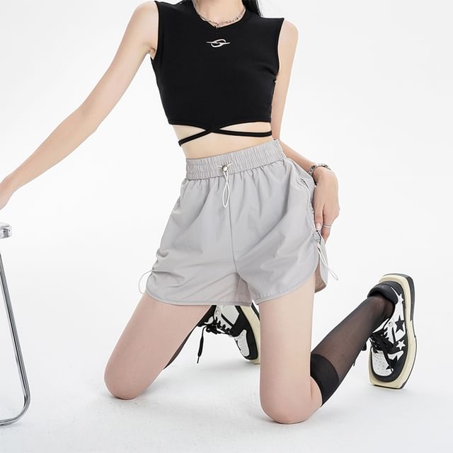 Dragan Pulse-High Waist Plain Drawstring Wide Leg Shorts