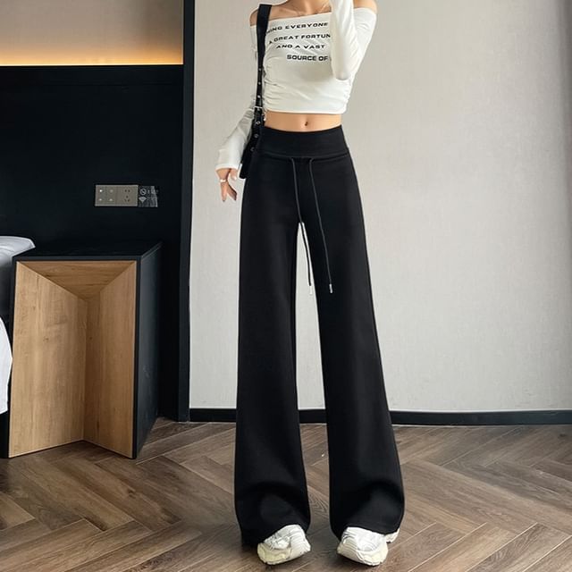 Dragan Pulse-Drawstring Waist Plain Wide Leg Sweatpants Various Designs