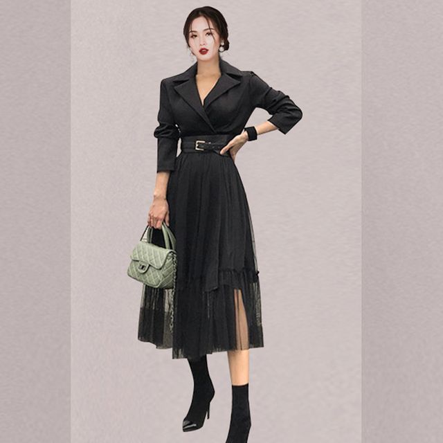 knee length dresses for ladies Golden Hour Long Sleeve Mesh Dress Gold / Medium main image 0