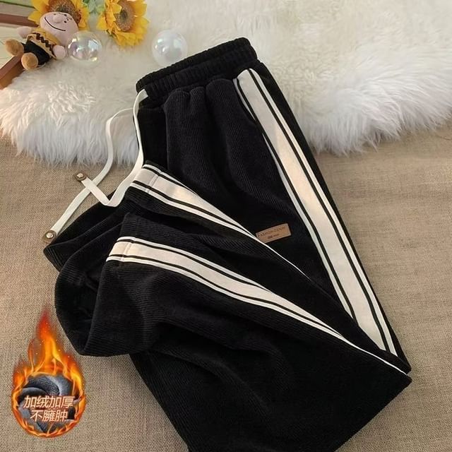 Blueforce-Drawstring Waist Two Tone Corduroy Loose Fit Pants