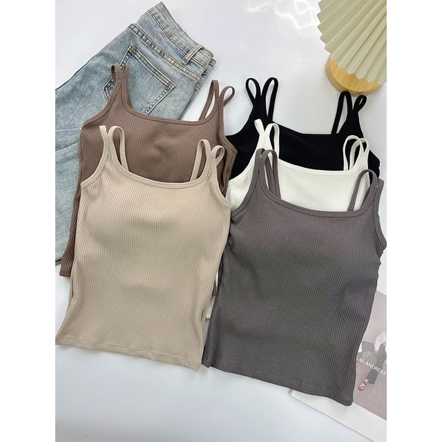 DIYI-Plain Ribbed Padded Cami Top