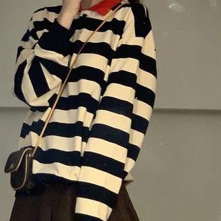 striped collared sweatshirt