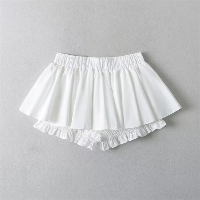 Faiar-Elastic Waist Plain Frill Trim Skort
