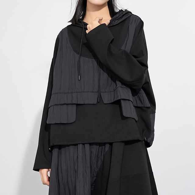 KUMI-Plain Mock Two Piece Hoodie