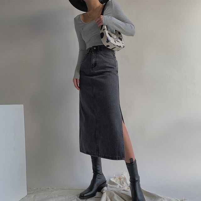 17 Edgy Denim Midi Skirt Outfits For Fall  Styleoholic
