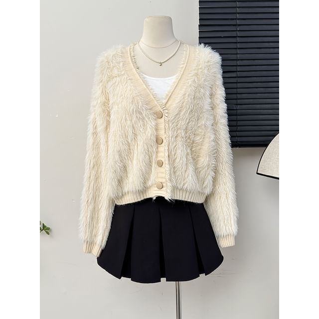 Lemongrass-Oversized Fluffy V-Neck Cardigan
