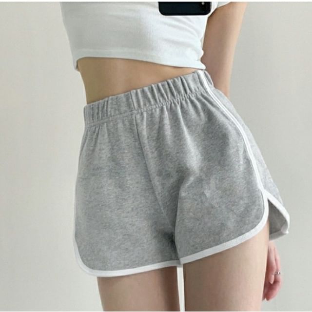 Wildery-Short taille haute uni à bordure contrastée