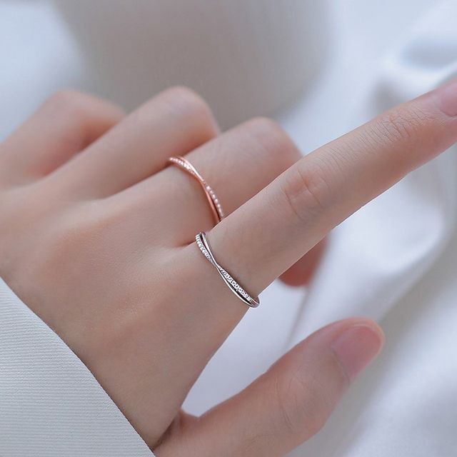 pexrl jewelry-Layered Rhinestone Sterling Silver Open Ring