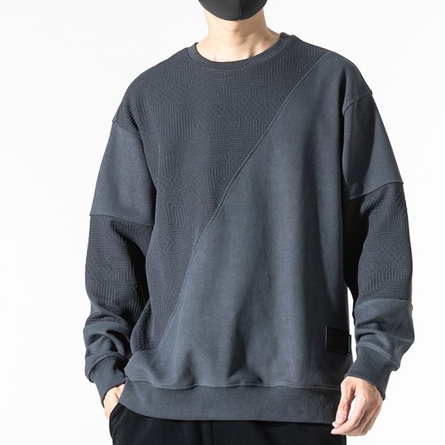 Nataro-Crew Neck Jacquard Panel Sweatshirt
