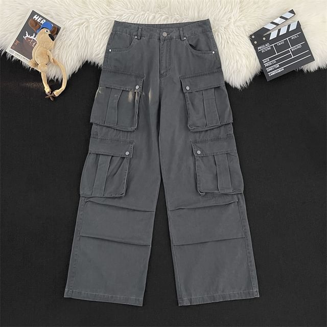 Plummie-Mid Rise Plain Cargo Wide Leg Pants