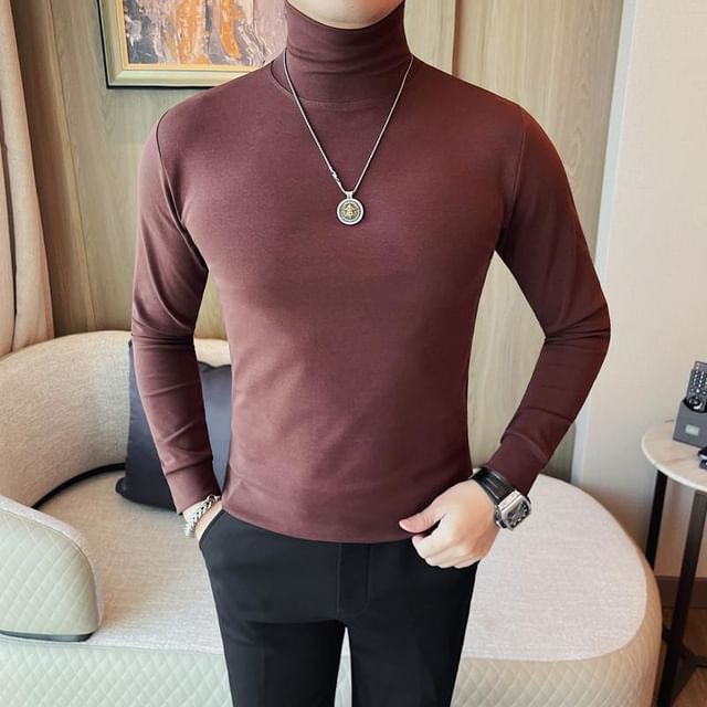 Blueforce-Long-Sleeve High Neck Plain T-Shirt