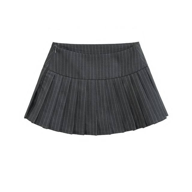 Asiris-Striped Pleated Mini A-Line Skirt