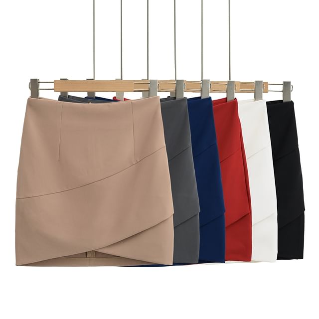 Ulark-High Waist Plain Panel Mini Pencil Skirt