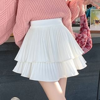 Sisyphi-High Waist Plain Mini Tiered Skort