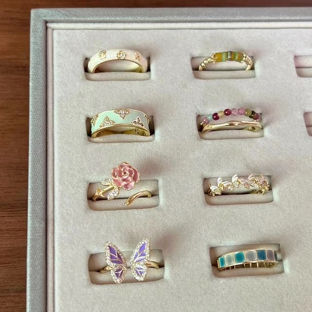 Fireflicka-Faux Gemstone Enamel Alloy Open Ring Various Designs