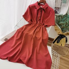 Miss Puff - Short-Sleeve A-Line Chiffon Shirtdress Miss Puff - Short-Sleeve A-Line Chiffon Shirtdress
