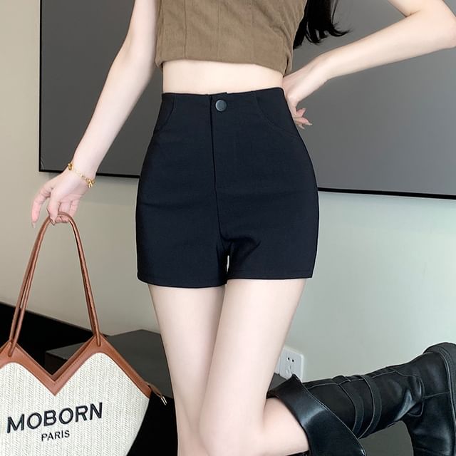 Sienne-High Waist Plain Hot Pants