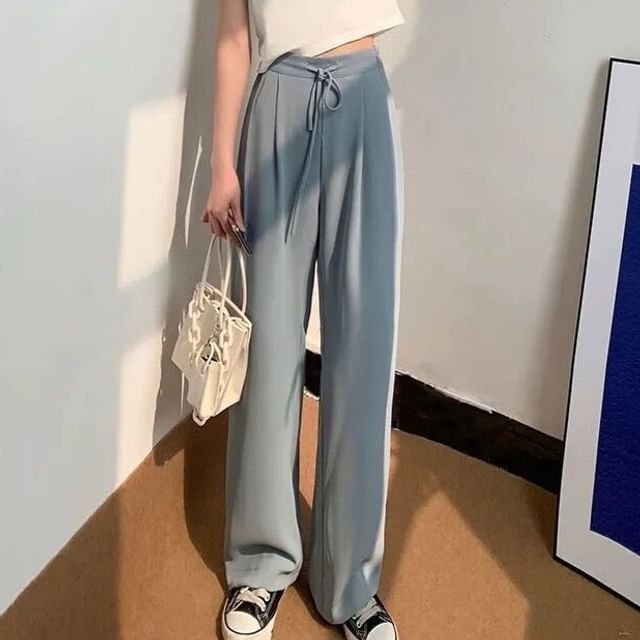 Leoom-High Rise Plain Wide Leg Suit Pants