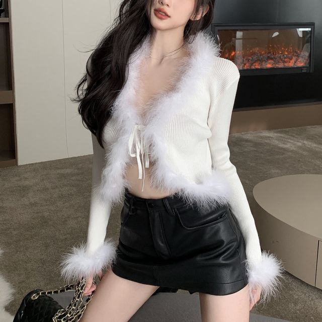 ever after - Sexy Furry-Trim Knit Crop Top | YesStyle ever after - Sexy Furry-Trim Knit Crop Top | YesStyle