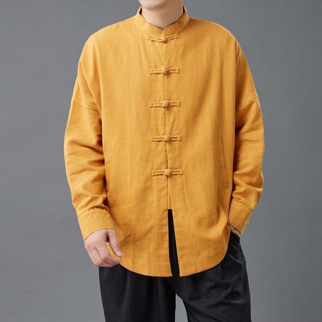 Sparrow Farm-Long-Sleeve Plain Frog-Button Shirt