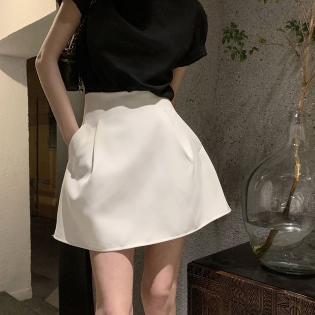 Magma-High Rise Plain Mini A-Line Skirt