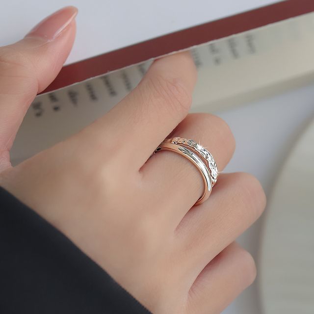 Kamuel-Shirred Layered Alloy Open Ring