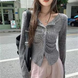 Everose-Ribbed Plain Cardigan