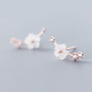 A-ROCH-925 Sterling Silver Rhinestone Flower Earrings