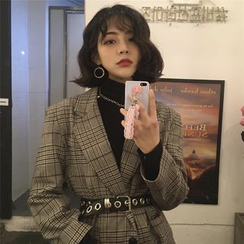Baehype - Set: Plaid Blazer + Grommet Belt Baehype - Set: Plaid Blazer + Grommet Belt