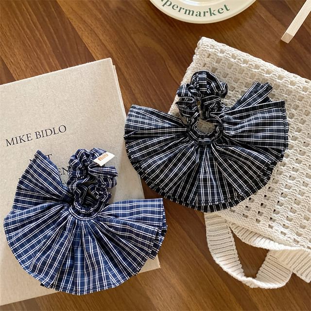 BeDaisy-Ruffles Plaid Hair Scrunchie