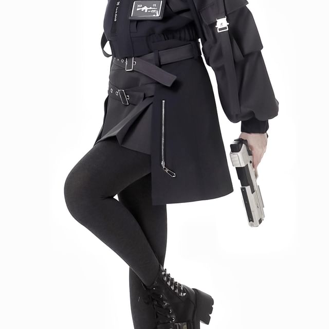 Florimi-High Rise Asymmetrical Mini A-Line Skirt