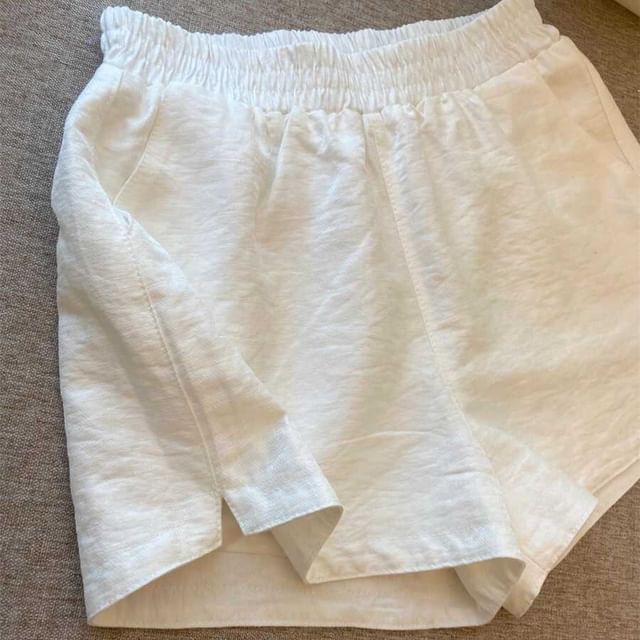 GOUB-Elastic Waist Plain Wide Leg Shorts