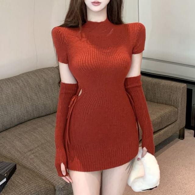 strapless open back dress Christmas Element Round Neck Mini Sweater Dress main image 0