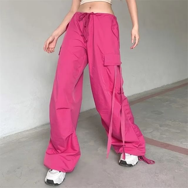 Asiris-Drawstring Waist Pocket Baggy Pants