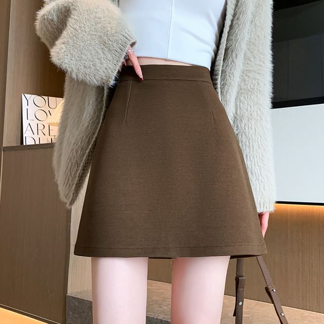 Yako-High Waist Plain Mini A-Line Skirt