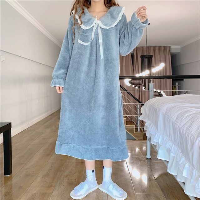 Dshe - Long-Sleeve Fleece Pajama Dress